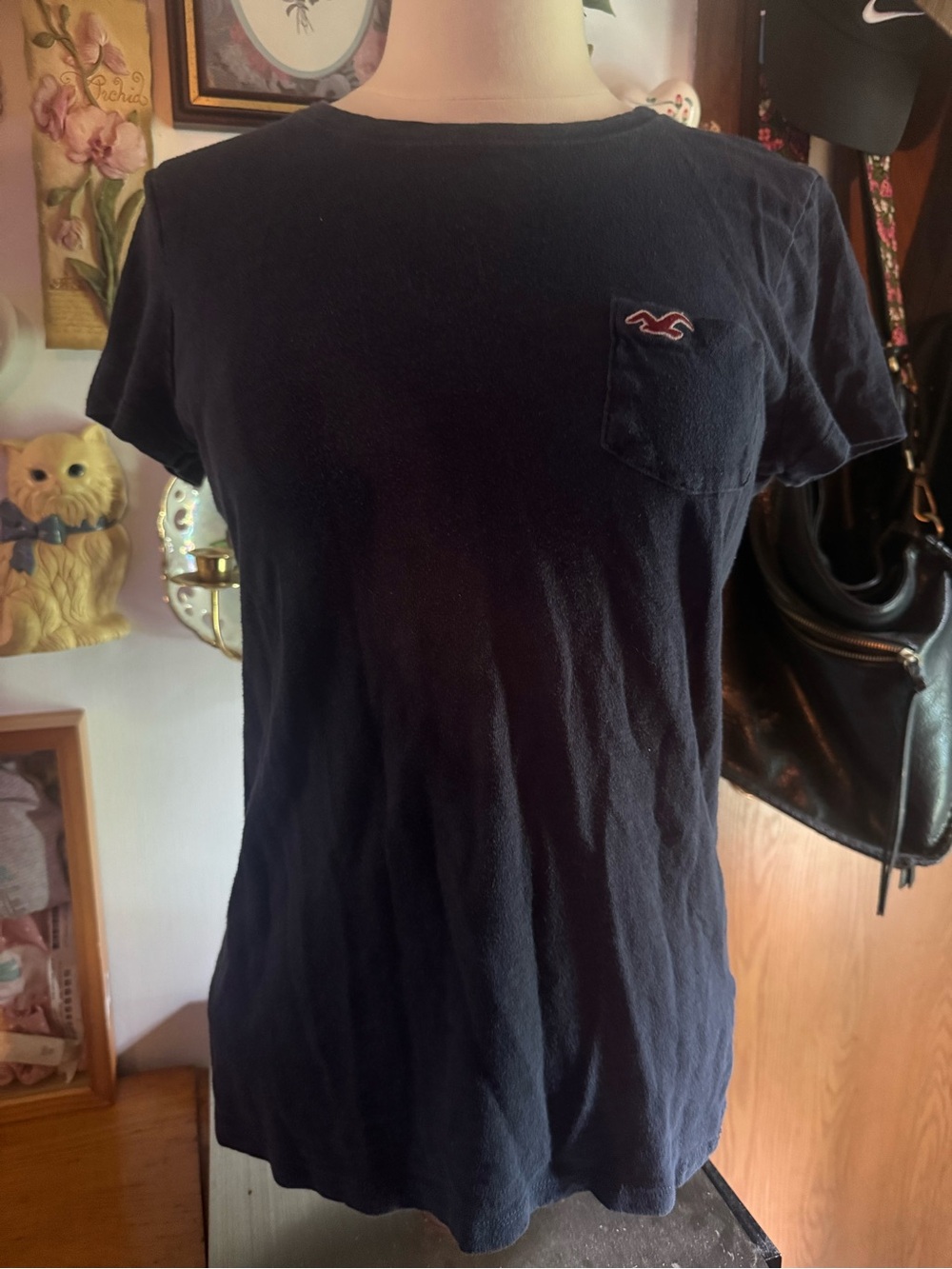 Hollister Women’s Dark Navy Pocket Tee with Logo